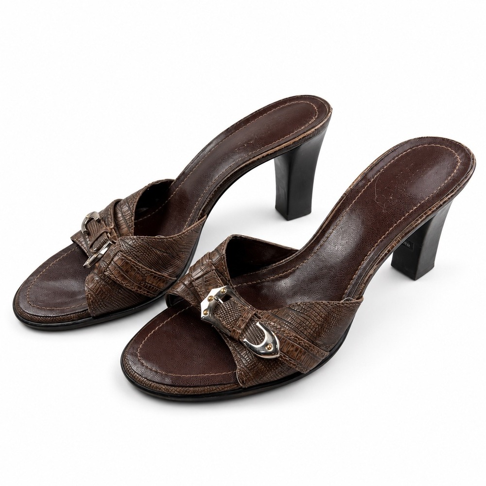 Franco Sarto Vintage Y2K Brown Croc Embossed Leather Sandals Women's Size 9.5